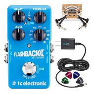 TC Electronic Flashback 2 Delay Pedal with TonePrint Bundle with Blucoil Power Supply Slim AC/DC Adapter for 9 Volt DC 670mA, 2-Pack of Pedal Patch Cables and 4-Pack of Celluloid G