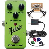 Nobels ODR-Mini Overdrive Pedal Bundle with Blucoil Slim 9V 670ma Power Supply AC Adapter, 2-Pack of Pedal Patch Cables, and 4-Pack of Celluloid Guitar Picks