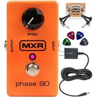 MXR M101 Phase 90 Phaser Pedal Bundle with Blucoil Slim 9V 670ma Power Supply AC Adapter, 2-Pack of Pedal Patch Cables, and 4-Pack of Celluloid Guitar Picks