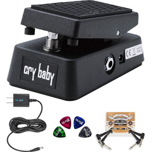  Jim Dunlop CBM95 Cry Baby Mini Wah Pedal Bundle with 2-Pack of Blucoil Pedal Patches, Slim 9V 670ma Power Supply AC Adapter and 4-Pack of Celluloid Guitar Picks