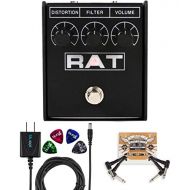 Pro Co RAT2 Distortion Pedal with Overdrive Fuzz Bundle with Blucoil Slim 9V Power Supply AC Adapter, 2-Pack of Pedal Patch Cables, and 4-Pack of Celluloid Guitar Picks