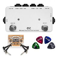 One Control White Loop Pedal Effects Switcher Bundle with 2-Pack of Blucoil Pedal Patch Cables and 4-Pack of Celluloid Guitar Picks