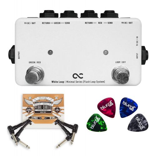  One Control White Loop Pedal Effects Switcher Bundle with 2-Pack of Blucoil Pedal Patch Cables and 4-Pack of Celluloid Guitar Picks