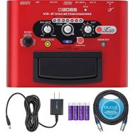 BOSS VE-2 Vocal Harmonist Pedal Bundle with Blucoil Slim 9V 670ma Power Supply AC Adapter, 10-FT Balanced XLR Cable, and 4 AA Batteries