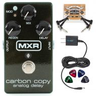 MXR M169 Carbon Copy Analog Delay Pedal Bundle with Blucoil Slim 9V 670ma Power Supply AC Adapter, 2-Pack of Pedal Patch Cables and 4-Pack of Celluloid Guitar Picks
