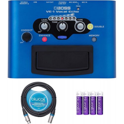  BOSS VE-1 Vocal Echo Portable Effects Processor Bundle with Blucoil 10-Ft Balanced XLR Cable, and 4 AA Batteries