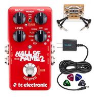 TC Electronic Hall of Fame 2 Reverb Pedal with TonePrint Bundle with Blucoil Power Supply Slim AC/DC Adapter for 9 Volt DC 670mA, 2-Pack of Pedal Patch Cables and 4-Pack of Cellulo