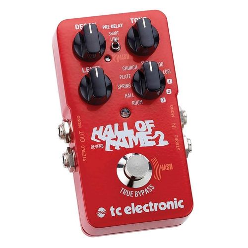  TC Electronic Hall of Fame 2 Reverb Pedal with TonePrint Bundle with Blucoil Power Supply Slim AC/DC Adapter for 9 Volt DC 670mA, 2-Pack of Pedal Patch Cables and 4-Pack of Cellulo