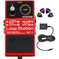 Boss RC-1 Stereo Loop Station Bundle with Blucoil Slim 9V Power Supply AC Adapter and 4-Pack of Celluloid Guitar Picks