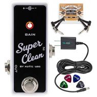 Xotic Super Clean Buffer Guitar Effects Pedal Bundle with Blucoil Slim 9V 670ma Power Supply AC Adapter, 2-Pack of Pedal Patch Cables, and 4-Pack of Celluloid Guitar Picks