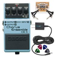 BOSS CE-5 Stereo Chorus Ensemble Pedal Bundle with Blucoil 9V DC Power Supply with Short Circuit Protection, 2-Pack of Pedal Patch Cables and 4-Pack of Celluloid Guitar Picks