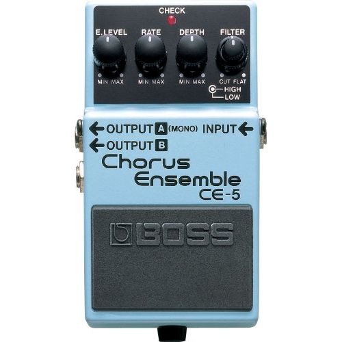  BOSS CE-5 Stereo Chorus Ensemble Pedal Bundle with Blucoil 9V DC Power Supply with Short Circuit Protection, 2-Pack of Pedal Patch Cables and 4-Pack of Celluloid Guitar Picks