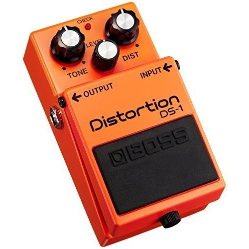  BOSS DS-1 Distortion Pedal Bundle with Blucoil Slim 9V 670ma Power Supply AC Adapter, 2-Pack of Pedal Patch Cables, and 4-Pack of Celluloid Guitar Picks