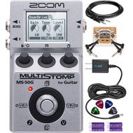 Zoom MS-50G MultiStomp Multi-Effects Pedal Bundle with Hosa 10-FT Straight Instrument Cable (1/4in), Blucoil Slim 9V 670ma Power Supply AC Adapter, 2x Patch Cables, 8x Guitar Picks