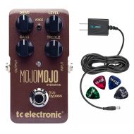 TC Electronic MojoMojo Effects Pedal Overdrive Bundle with Blucoil Power Supply Slim AC/DC Adapter for 9V-DC 670mA with US Plug and 4-Pack of Celluloid Guitar Picks