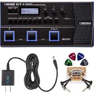 BOSS GT-1 Guitar Multi-Effects Processor Bundle with BOSS Tone Studio, Blucoil 9V DC Power Supply, 2-Pack of Pedal Patch Cables, and 4-Pack of Celluloid Guitar Picks