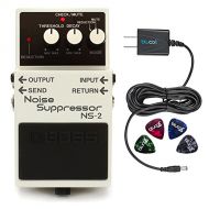 Boss NS-2 Noise Suppressor Effects Pedal Bundle with Blucoil Power Supply Slim AC/DC Adapter for 9 Volt DC 670mA and 4 Pack of Guitar Picks