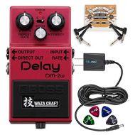 BOSS DM-2W Waza Craft Analog Delay Pedal Bundle with Blucoil Pedal Patch Cables (2-Pack), 9V DC Power Supply with Short Circuit Protection and 4-Pack of Celluloid Guitar Picks