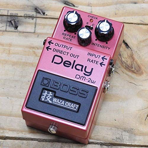  BOSS DM-2W Waza Craft Analog Delay Pedal Bundle with Blucoil Pedal Patch Cables (2-Pack), 9V DC Power Supply with Short Circuit Protection and 4-Pack of Celluloid Guitar Picks