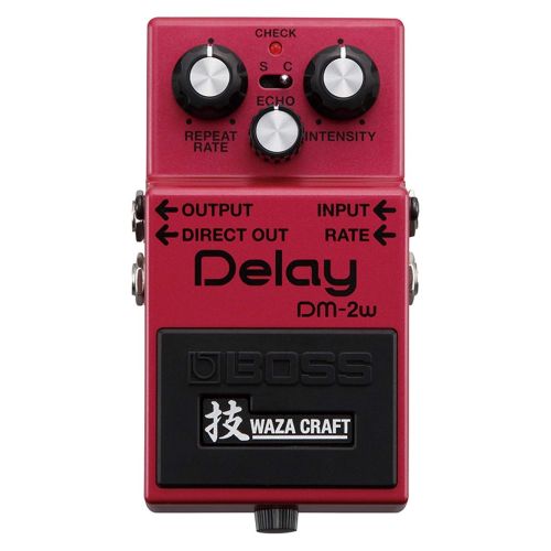  BOSS DM-2W Waza Craft Analog Delay Pedal Bundle with Blucoil Pedal Patch Cables (2-Pack), 9V DC Power Supply with Short Circuit Protection and 4-Pack of Celluloid Guitar Picks