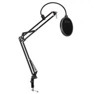 Blucoil Microphone Suspension Boom Scissor Arm Stand with Pop Filter for Audio-Technica, AKG, Samson, NEAT, Blue Microphones, and More