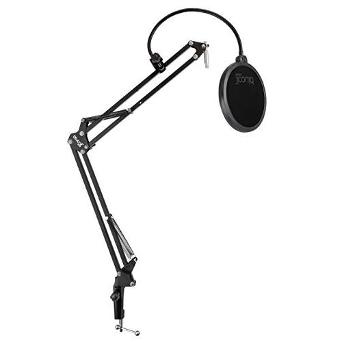  Blucoil Microphone Suspension Boom Scissor Arm Stand with Pop Filter for Audio-Technica, AKG, Samson, NEAT, Blue Microphones, and More