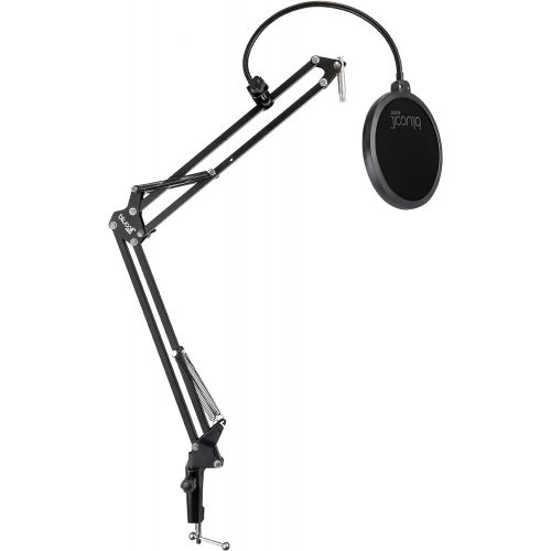  Blucoil Microphone Suspension Boom Scissor Arm Stand with Pop Filter for Audio-Technica, AKG, Samson, NEAT, Blue Microphones, and More