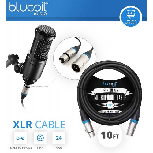  Audio Technica AT2005USB Cardioid Dynamic USB/XLR Microphone for PA Systems, Windows and Mac Bundle with Blucoil Pop Filter Windscreen, 10-FT Balanced XLR Cable, and 5-Pack of Reus