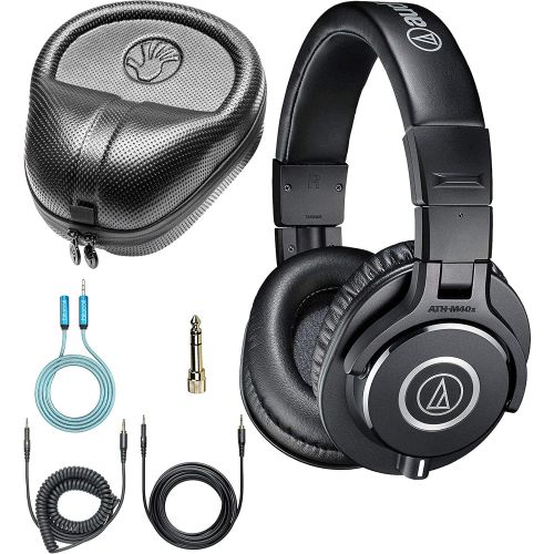  Audio Technica ATH-M40x Professional Studio Monitor Dynamic Headphones Bundle with Blucoil 6-FT Headphone Extension Cable (3.5mm), and Slappa Full-Sized HardBody Pro Headphone Case