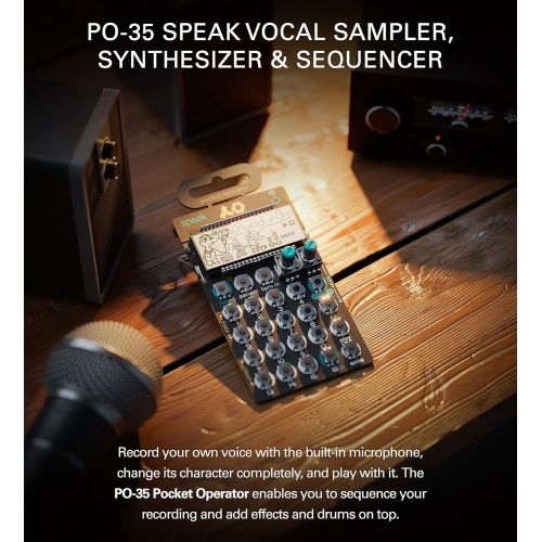  Teenage Engineering PO-35 Pocket Operator Speak Vocal Sampler/Sequencer Bundle with CA-X Silicone Case, Blucoil 3-Pack of 7 Audio Aux Cables, and 2 AAA Batteries