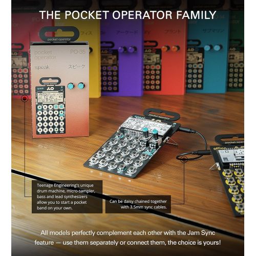  Teenage Engineering PO-35 Pocket Operator Speak Vocal Sampler/Sequencer Bundle with CA-X Silicone Case, Blucoil 3-Pack of 7 Audio Aux Cables, and 2 AAA Batteries