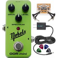 Nobels ODR-Mini Overdrive Pedal Bundle with Blucoil Slim 9V Power Supply AC Adapter, 2-Pack of Pedal Patch Cables, and 4-Pack of Celluloid Guitar Picks