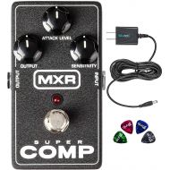 MXR M132 Super Comp Pedal with True Bypass Bundle with Blucoil Slim 9V Power Supply AC Adapter, and 4-Pack of Celluloid Guitar Picks
