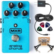 MXR M234 Analog Chorus Pedal Bundle with Blucoil Slim 9V 670mA Power Supply AC Adapter, 2-Pack of Pedal Patch Cables, and 4-Pack of Celluloid Guitar Picks