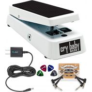 Dunlop 105Q Cry Baby Bass Wah Pedal Bundle with Blucoil Power Supply Slim AC/DC Adapter for 9 Volt DC 670mA, 22-Pack of Pedal Patch Cables, and 4-Pack of Celluloid Guitar Picks