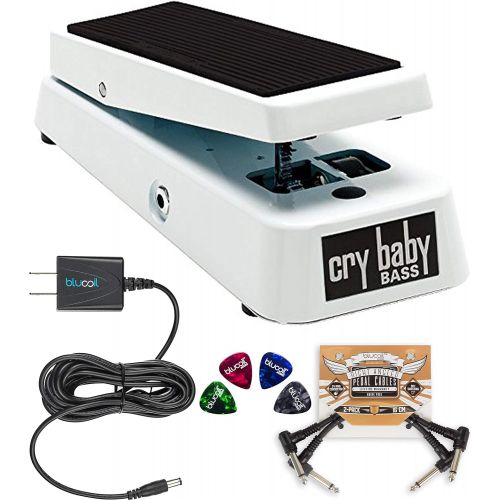  Dunlop 105Q Cry Baby Bass Wah Pedal Bundle with Blucoil Power Supply Slim AC/DC Adapter for 9 Volt DC 670mA, 22-Pack of Pedal Patch Cables, and 4-Pack of Celluloid Guitar Picks