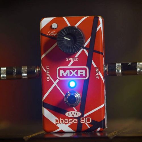  MXR EVH90 Phase 90 Pedal with True Bypass Bundle with Blucoil Slim 9V 670ma Power Supply AC Adapter, 2-Pack of Pedal Patch Cables, and 4-Pack of Celluloid Guitar Picks