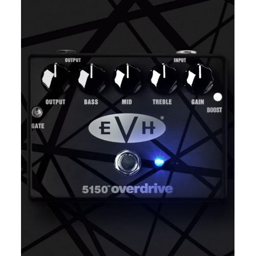  MXR EVH 5150 Overdrive Pedal with 3 Band EQ Bundle with Blucoil Slim 9V Power Supply AC Adapter, 2-Pack of Pedal Patch Cables, and 4-Pack of Celluloid Guitar Picks