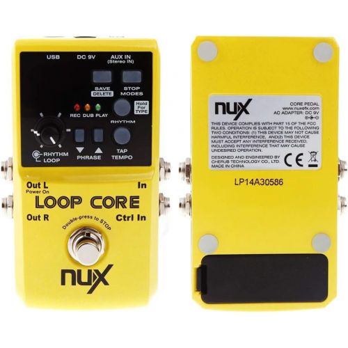  NUX Loop Core Looper Effects Pedal with Tap Tempo Bundle with Blucoil Slim 9V 670ma Power Supply AC Adapter, 2-Pack of Pedal Patch Cables, and 4-Pack of Celluloid Guitar Picks