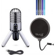 [아마존베스트]Samson Meteor Mic USB Cardioid Microphone with Mute Switch for Studio Recording (Chrome) Bundle with Blucoil Pop Filter Windscreen, and 5-Pack of Reusable Cable Ties
