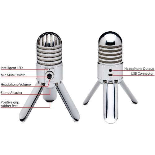  [아마존베스트]Samson Meteor Mic USB Cardioid Microphone with Mute Switch for Studio Recording (Chrome) Bundle with Blucoil Pop Filter Windscreen, and 5-Pack of Reusable Cable Ties