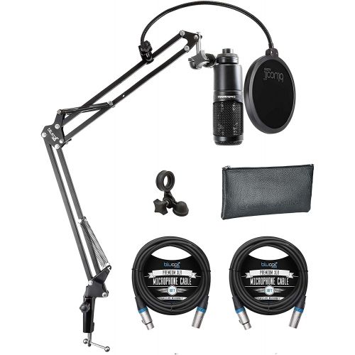  Audio Technica AT2020 Cardioid Condenser Microphone for Project & Home Studio Applications Bundle with Blucoil Boom Arm Plus Pop Filter, and 2-Pack of 10-FT Balanced XLR Cables