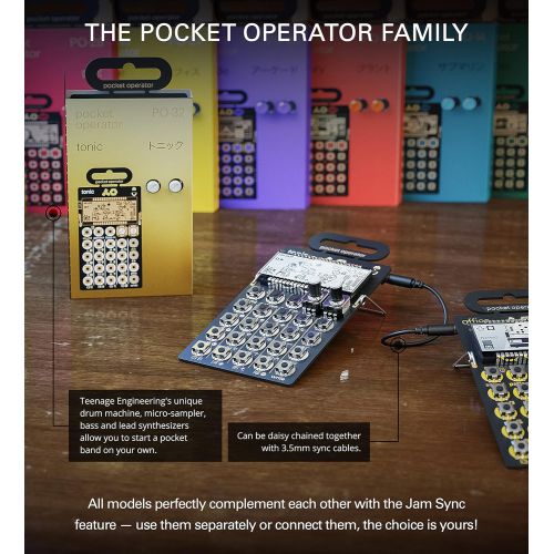  [아마존베스트]Teenage Engineering PO-32 Pocket Operator Tonic Drum Synth Bundle with CA-X Silicone Case, Blucoil 3-Pack of 7 Audio Aux Cables, and 2 AAA Batteries