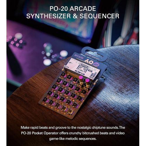  [아마존베스트]Teenage Engineering PO-20 Pocket Operator Arcade Synthesizer Bundle with CA-X Silicone Case, Blucoil 3-Pack of 7 Audio Aux Cables, and 2 AAA Batteries