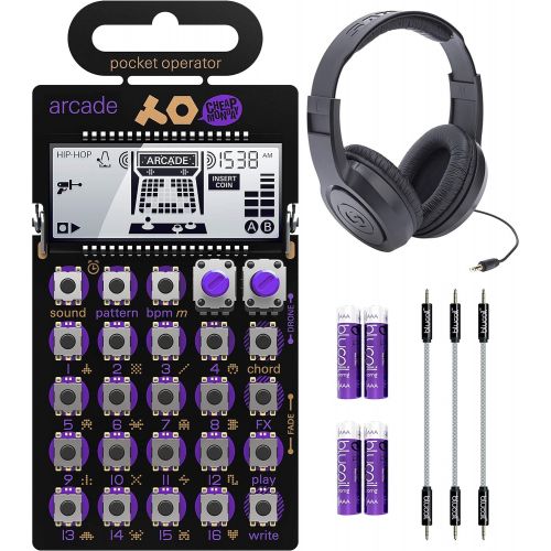  [아마존베스트]Teenage Engineering PO-20 Pocket Operator Arcade Synthesizer Bundle with Samson SR350 Over-Ear Closed-Back Headphones, Blucoil 3-Pack of 7 Audio Aux Cables, and 4 AAA Batteries