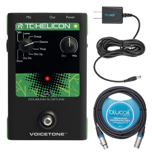  TC Helicon VoiceTone D1 Vocal Doubling and Detune Pedal BUNDLED WITH Blucoil Power Supply Slim ACDC Adapter 12V DC 1000mA AND 10-Ft Balanced XLR Cable