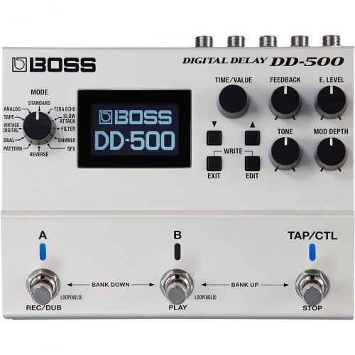 BOSS DD-500 Digital Delay Stompbox with True Bypass BUNDLED WITH Blucoil Pedal Patch Cables (2-Pack) AND Power Supply Slim ACDC Adapter for 9 Volt DC 670mA