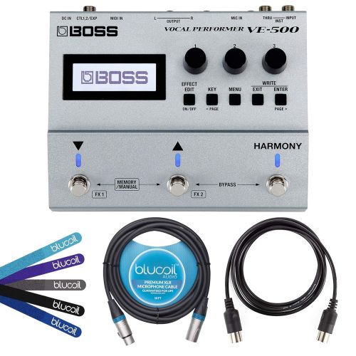  BOSS VE-500 Vocal Performer Multi-Effects Pedal BUNDLED WITH Blucoil 5-Ft MIDI Cable, 10-Ft Balanced XLR Cable for Microphone, Speakers, Pro Devices AND 5-Pack of Cable Ties