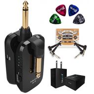 NUX B-2 Wireless System 2.4GHz Transmitter and Receiver (Black) Bundle with Blucoil 5V 1000mA USB Wall Adapter with US Plug, 2-Pack of Pedal Patch Cables and 4-Pack of Celluloid Gu