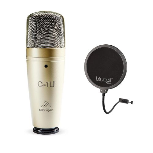  Behringer C-1U USB Condenser Microphone with Cardioid Polar Pattern Bundle with Blucoil Pop Filter Windscreen